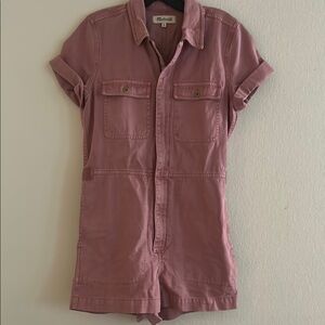 Pink Short Sleeve Denim Romper by Madewell